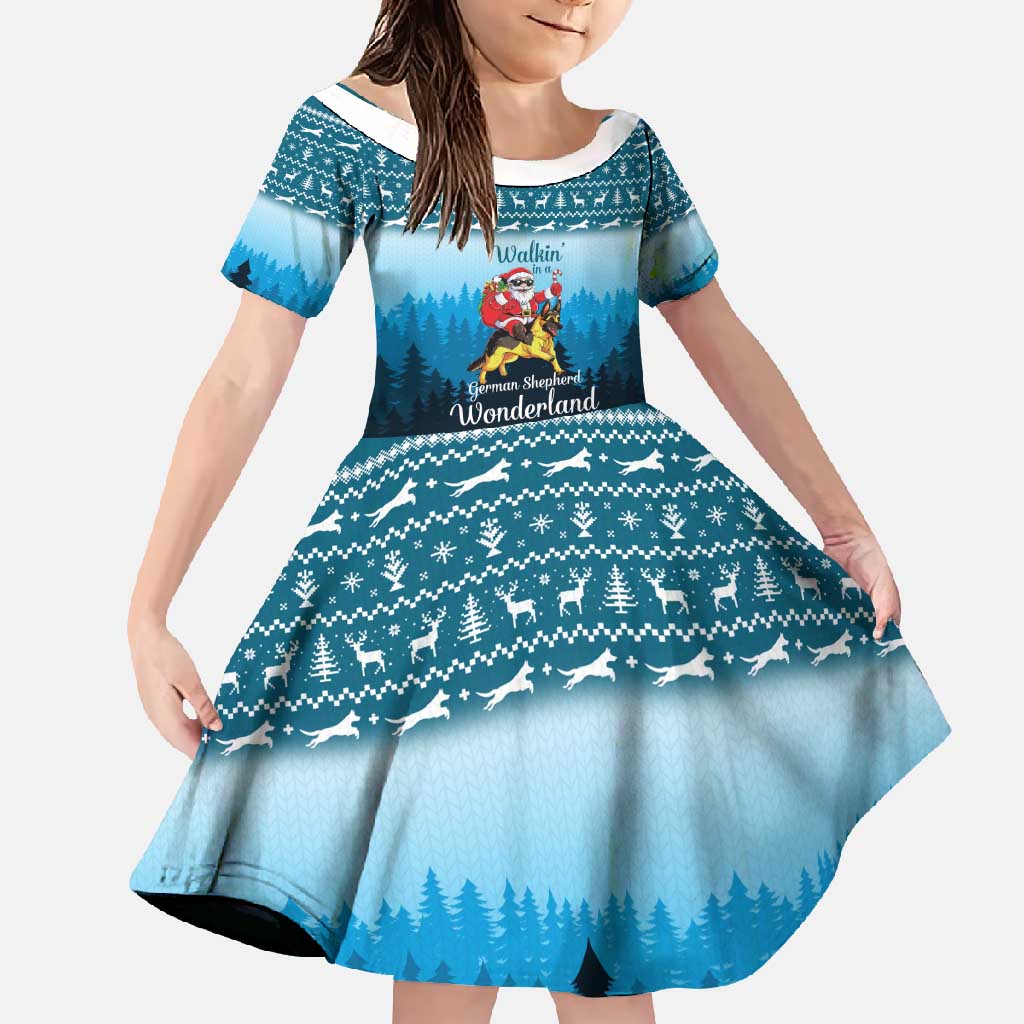 German Shepherd Christmas Family Matching Off Shoulder Maxi Dress and Hawaiian Shirt with Walking in a Wonderland Quote and Santa Forest - Wonder Print Shop