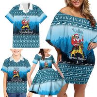 German Shepherd Christmas Family Matching Off Shoulder Short Dress and Hawaiian Shirt with Walking in a Wonderland Quote and Santa Forest - Wonder Print Shop