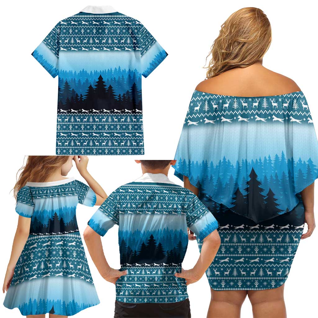 German Shepherd Christmas Family Matching Off Shoulder Short Dress and Hawaiian Shirt with Walking in a Wonderland Quote and Santa Forest - Wonder Print Shop