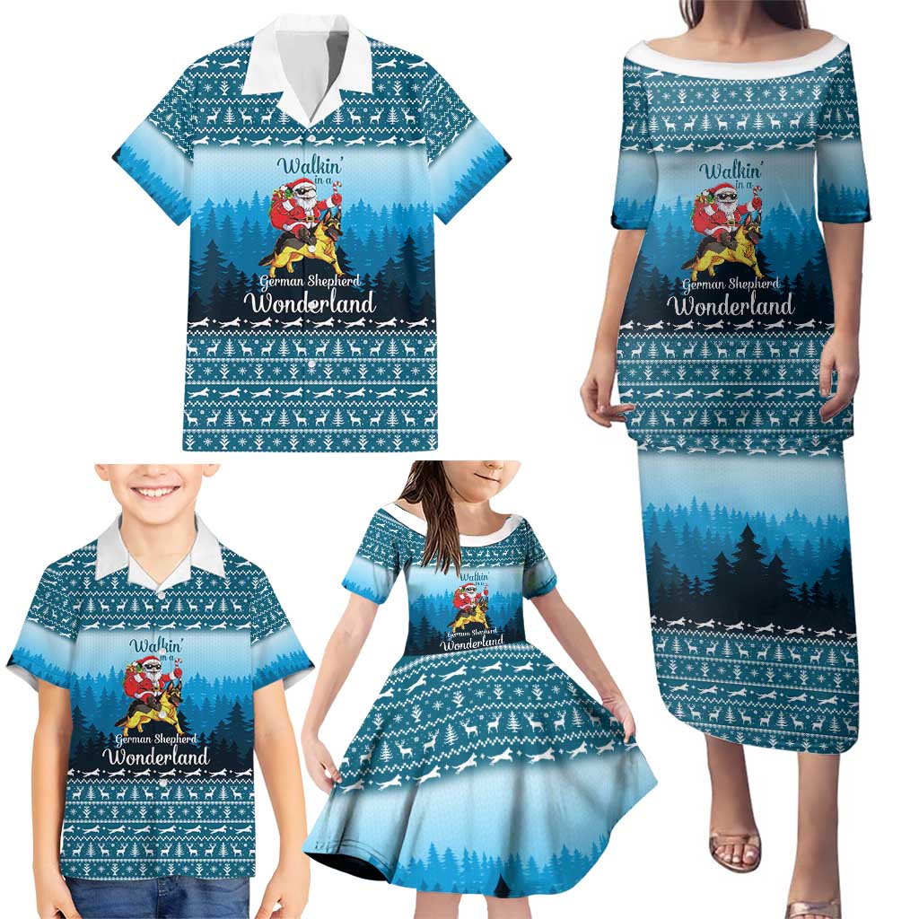 German Shepherd Christmas Family Matching Puletasi and Hawaiian Shirt with Walking in a Wonderland Quote and Santa Forest - Wonder Print Shop