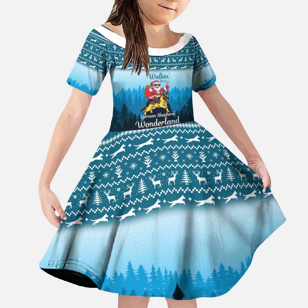 German Shepherd Christmas Family Matching Short Sleeve Bodycon Dress and Hawaiian Shirt with Walking in a Wonderland Quote and Santa Forest - Wonder Print Shop