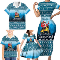 German Shepherd Christmas Family Matching Short Sleeve Bodycon Dress and Hawaiian Shirt with Walking in a Wonderland Quote and Santa Forest - Wonder Print Shop