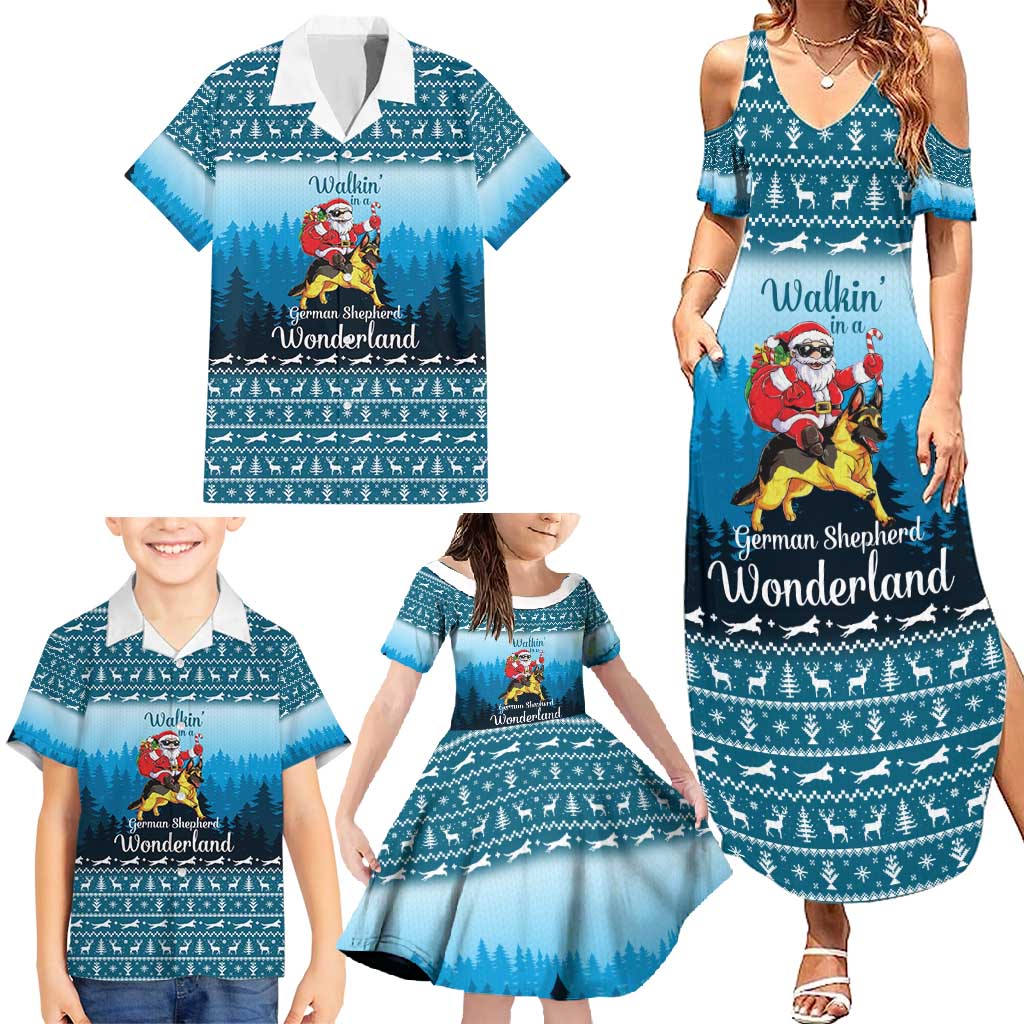 German Shepherd Christmas Family Matching Summer Maxi Dress and Hawaiian Shirt with Walking in a Wonderland Quote and Santa Forest - Wonder Print Shop