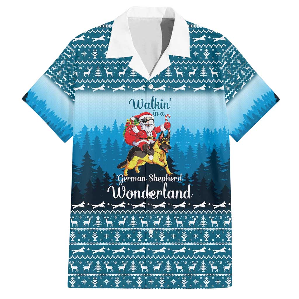 German Shepherd Christmas Family Matching Summer Maxi Dress and Hawaiian Shirt with Walking in a Wonderland Quote and Santa Forest - Wonder Print Shop