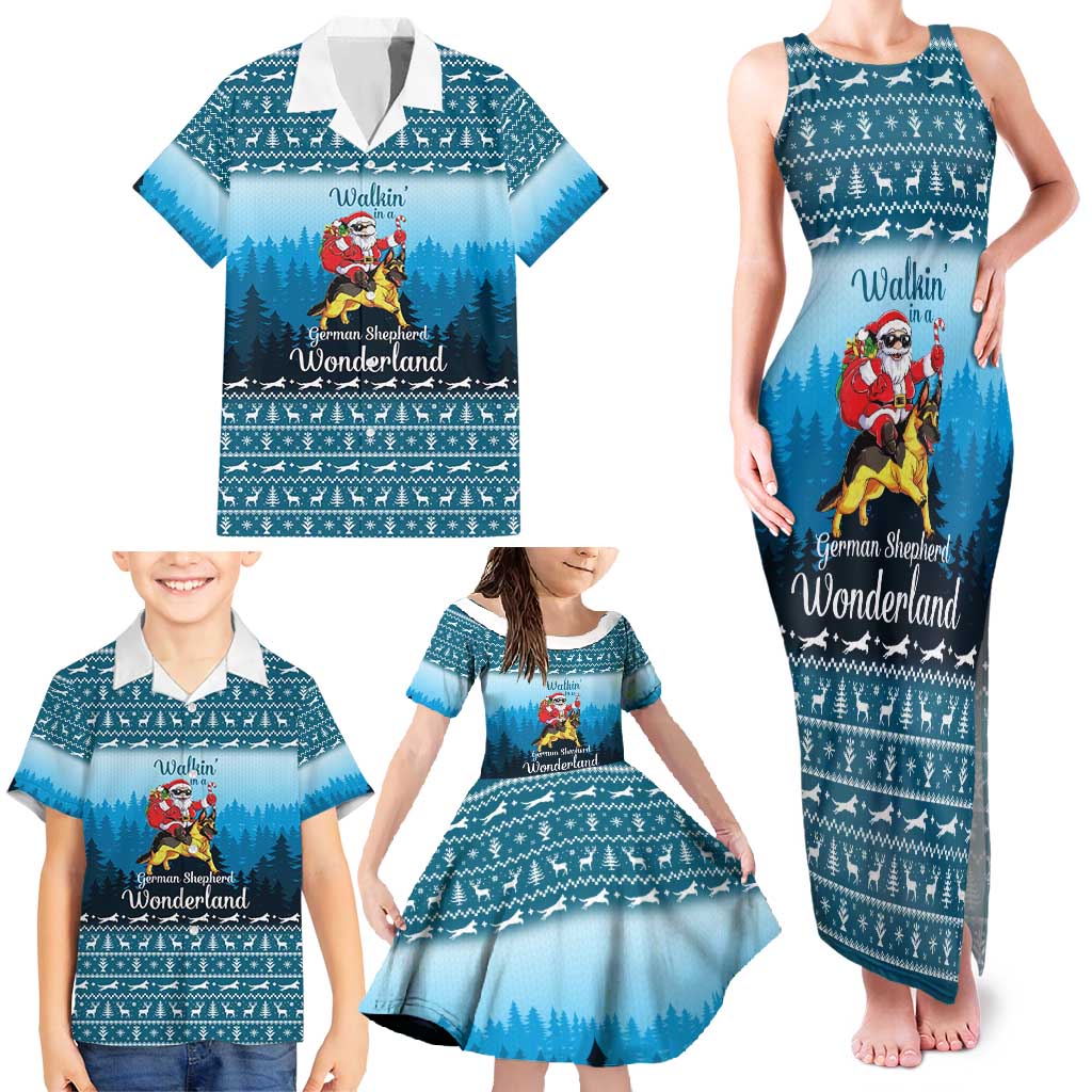 German Shepherd Christmas Family Matching Tank Maxi Dress and Hawaiian Shirt with Walking in a Wonderland Quote and Santa Forest - Wonder Print Shop