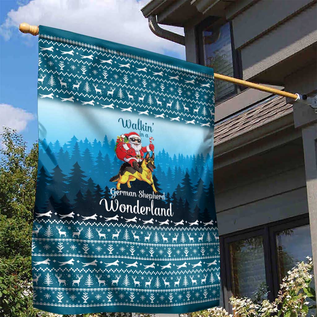 German Shepherd Christmas Garden Flag with Walking in a Wonderland Quote and Santa Forest - Wonder Print Shop