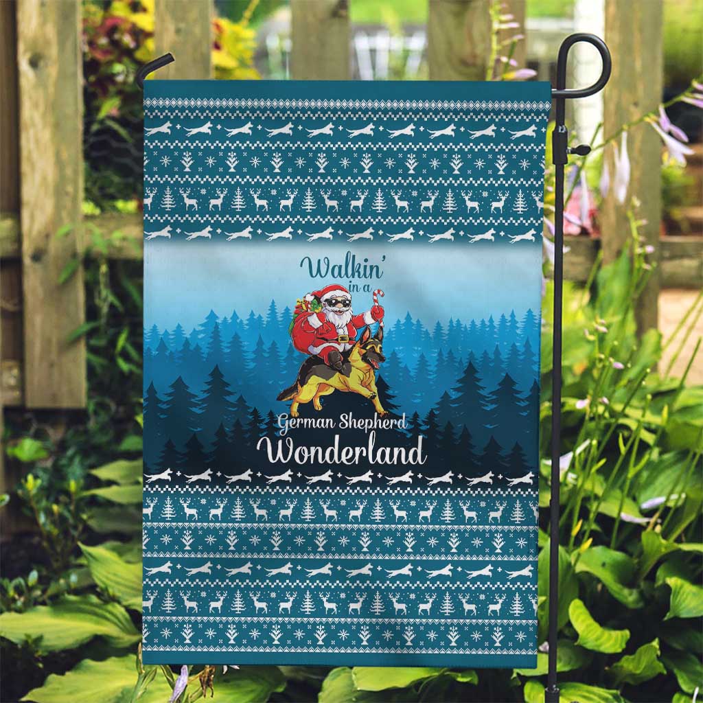 German Shepherd Christmas Garden Flag with Walking in a Wonderland Quote and Santa Forest - Wonder Print Shop