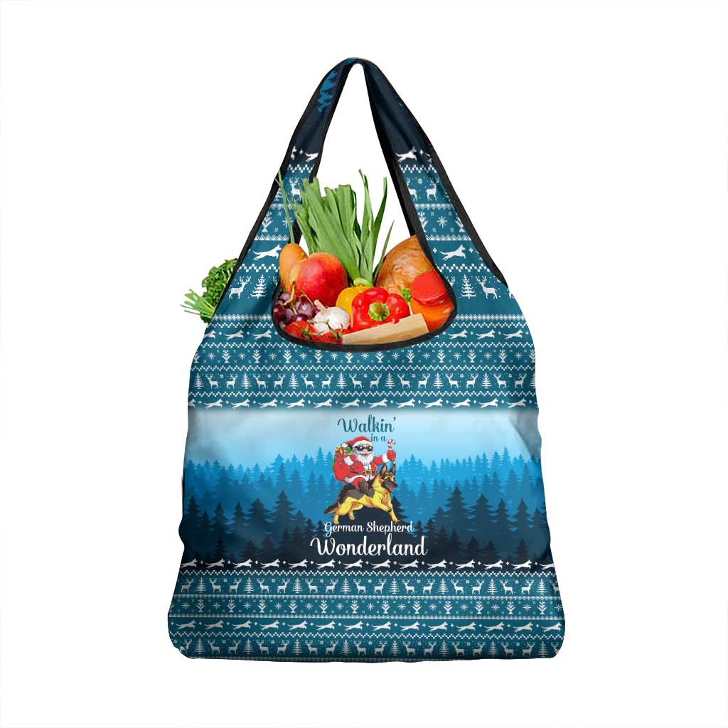 German Shepherd Christmas Grocery Bag with Walking in a Wonderland Quote and Santa Forest - Wonder Print Shop