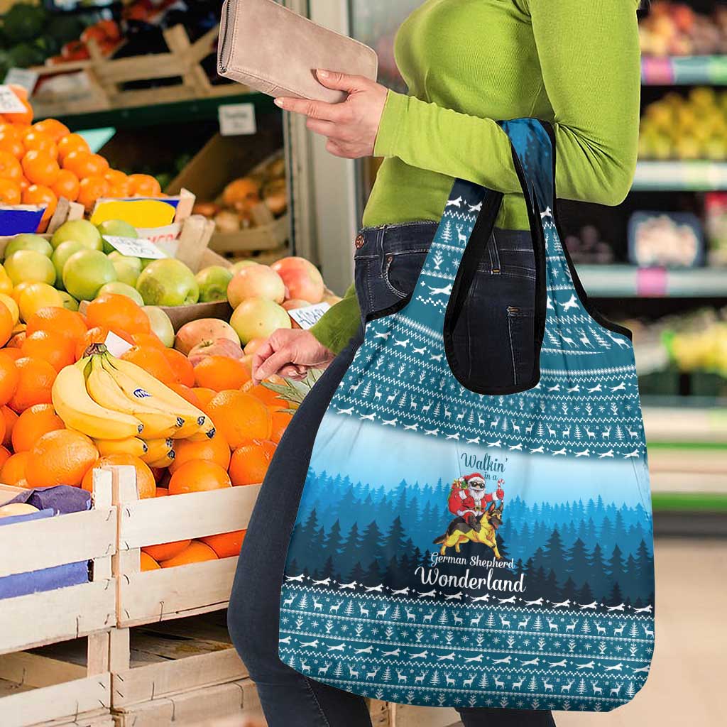 German Shepherd Christmas Grocery Bag with Walking in a Wonderland Quote and Santa Forest - Wonder Print Shop