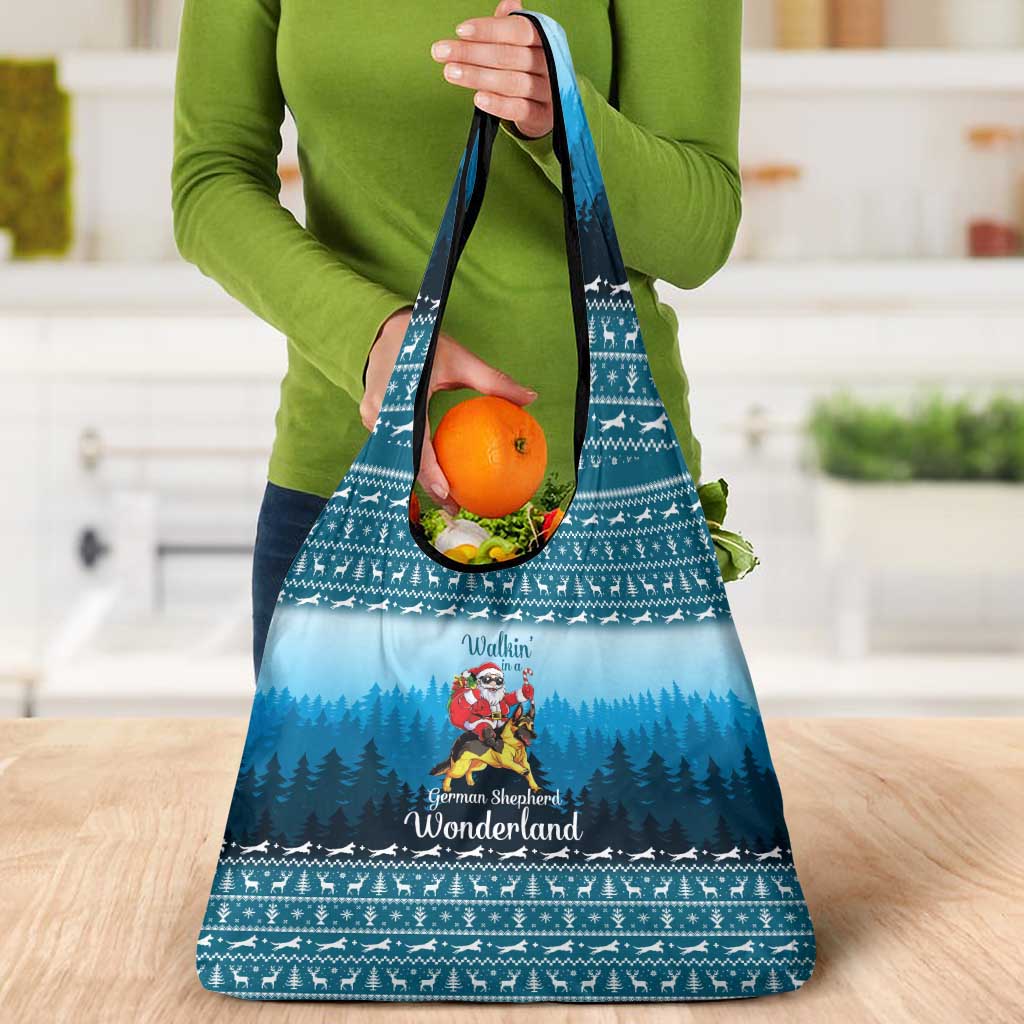 German Shepherd Christmas Grocery Bag with Walking in a Wonderland Quote and Santa Forest - Wonder Print Shop