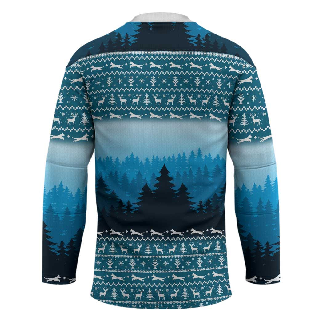 German Shepherd Christmas Hockey Jersey with Walking in a Wonderland Quote and Santa Forest - Wonder Print Shop