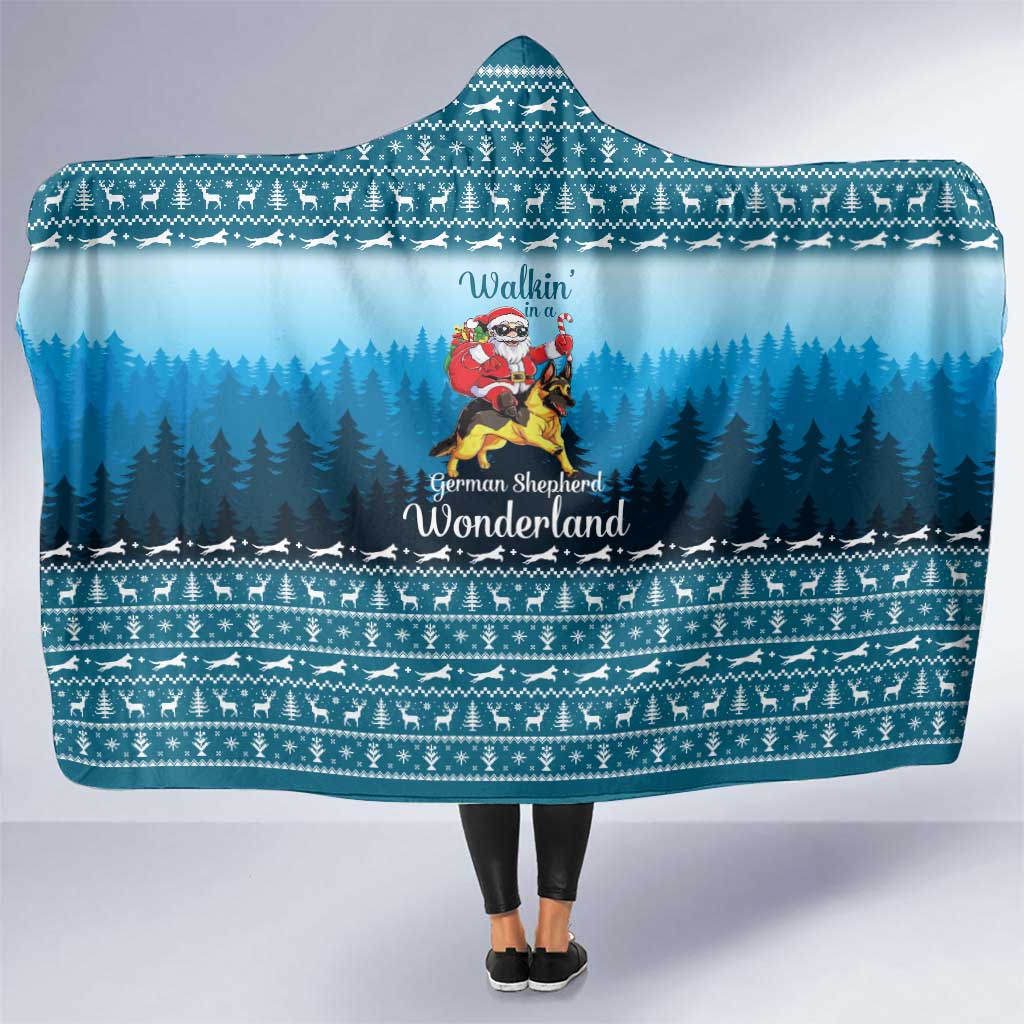 German Shepherd Christmas Hooded Blanket with Walking in a Wonderland Quote and Santa Forest - Wonder Print Shop
