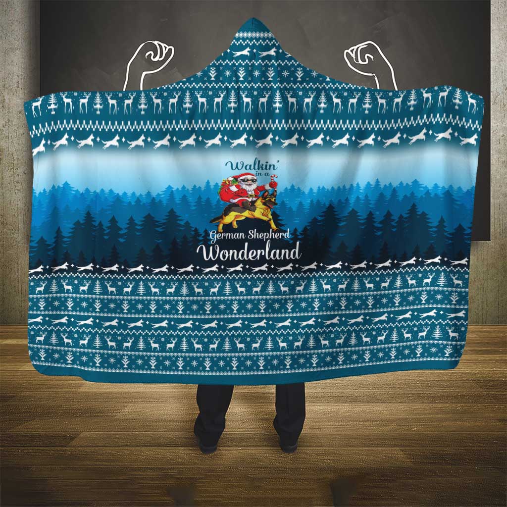 German Shepherd Christmas Hooded Blanket with Walking in a Wonderland Quote and Santa Forest - Wonder Print Shop