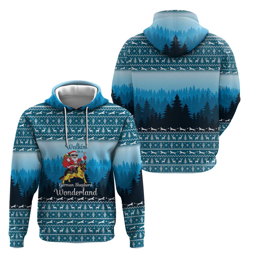 German Shepherd Christmas Hoodie with Walking in a Wonderland Quote and Santa Forest - Wonder Print Shop