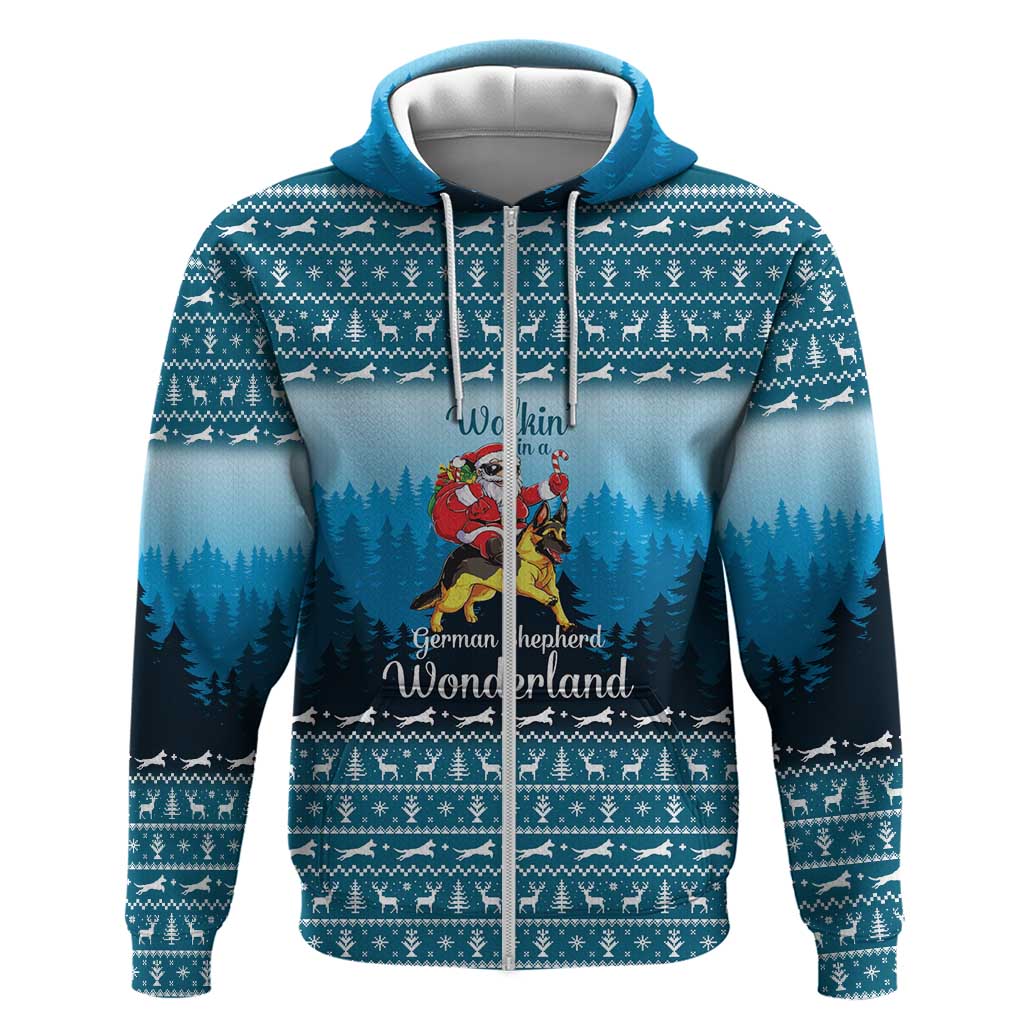 German Shepherd Christmas Hoodie with Walking in a Wonderland Quote and Santa Forest - Wonder Print Shop