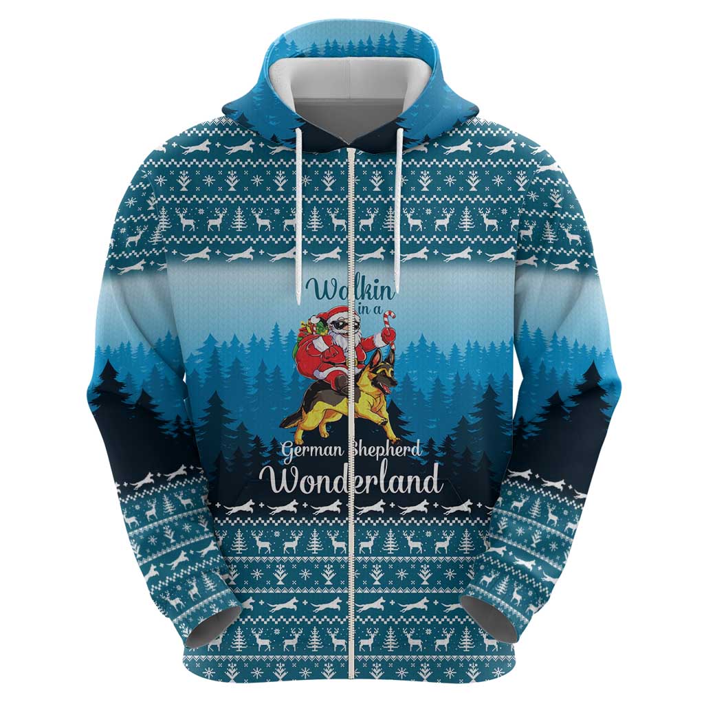 German Shepherd Christmas Hoodie with Walking in a Wonderland Quote and Santa Forest - Wonder Print Shop