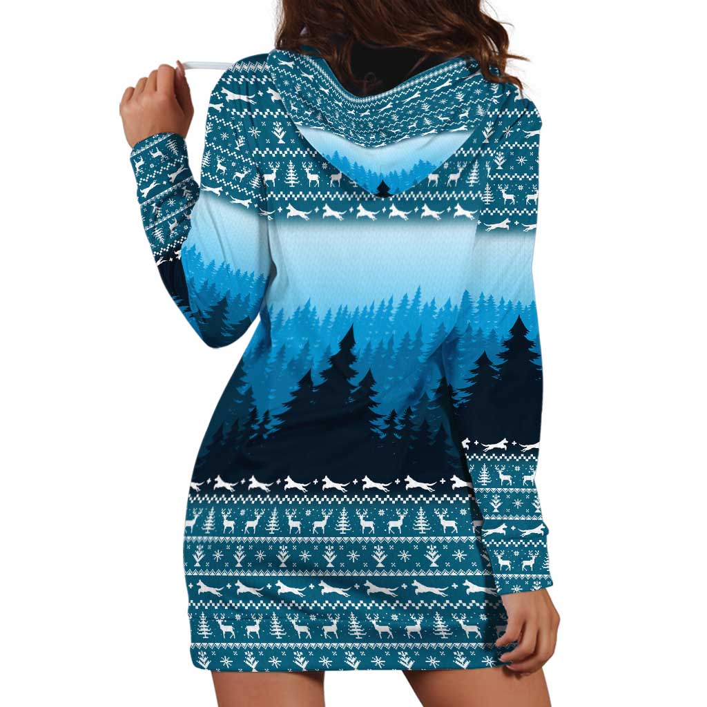 German Shepherd Christmas Hoodie Dress with Walking in a Wonderland Quote and Santa Forest - Wonder Print Shop