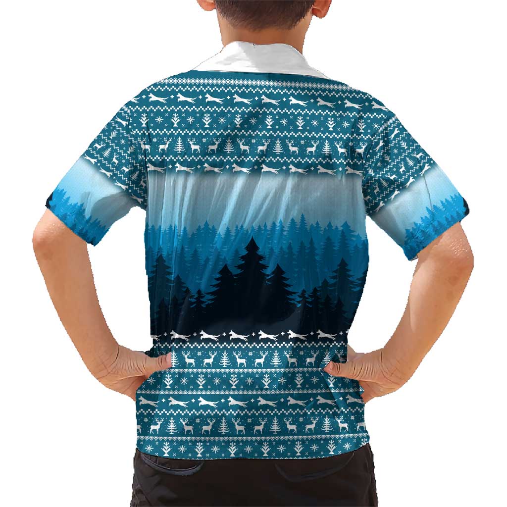 German Shepherd Christmas Kid Hawaiian Shirt with Walking in a Wonderland Quote and Santa Forest - Wonder Print Shop
