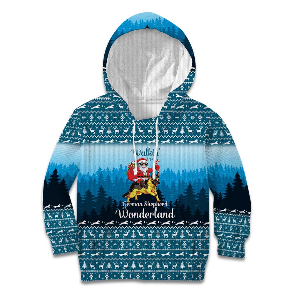 German Shepherd Christmas Kid Hoodie with Walking in a Wonderland Quote and Santa Forest - Wonder Print Shop