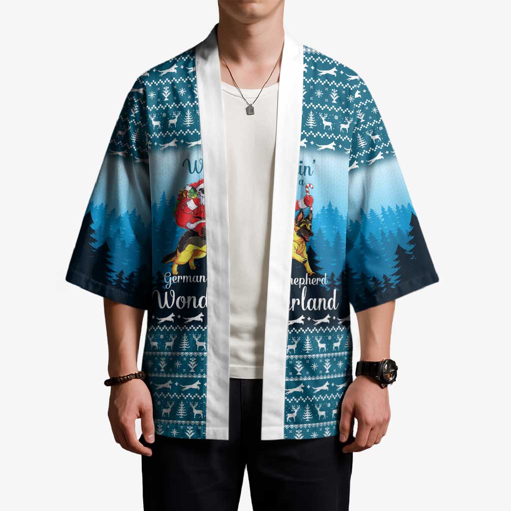 German Shepherd Christmas Kimono with Walking in a Wonderland Quote and Santa Forest - Wonder Print Shop