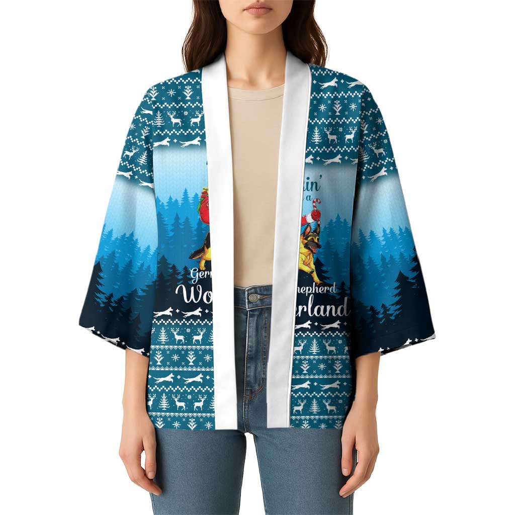 German Shepherd Christmas Kimono with Walking in a Wonderland Quote and Santa Forest - Wonder Print Shop