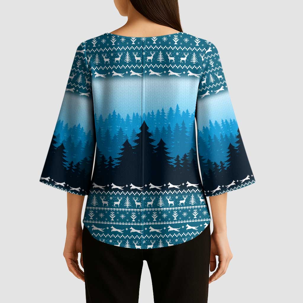 German Shepherd Christmas Kimono Sleeve Blouse with Walking in a Wonderland Quote and Santa Forest - Wonder Print Shop