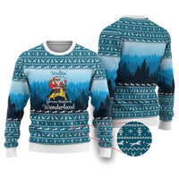 German Shepherd Christmas Ugly Christmas Sweater with Walking in a Wonderland Quote and Santa Forest - Wonder Print Shop