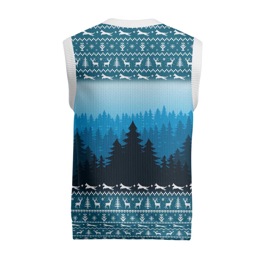 German Shepherd Christmas Knitted V-Neck Vest with Walking in a Wonderland Quote and Santa Forest - Wonder Print Shop