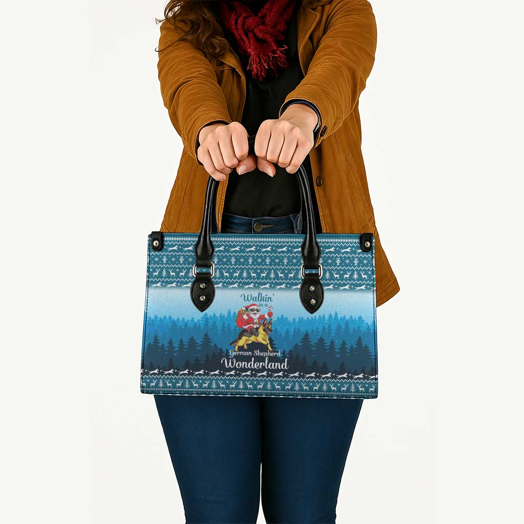 German Shepherd Christmas Leather Bag with Walking in a Wonderland Quote and Santa Forest - Wonder Print Shop