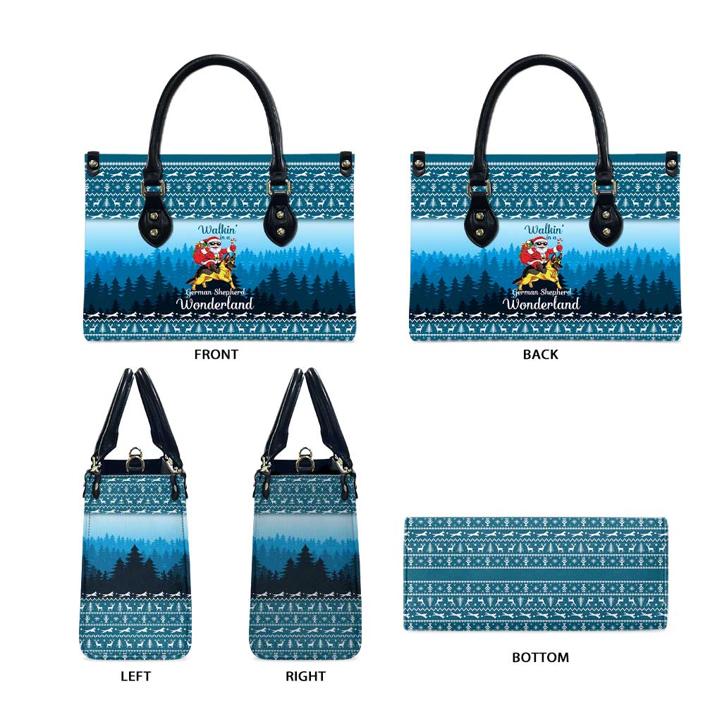 German Shepherd Christmas Leather Bag with Walking in a Wonderland Quote and Santa Forest - Wonder Print Shop