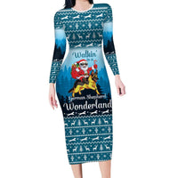 German Shepherd Christmas Long Sleeve Bodycon Dress with Walking in a Wonderland Quote and Santa Forest - Wonder Print Shop