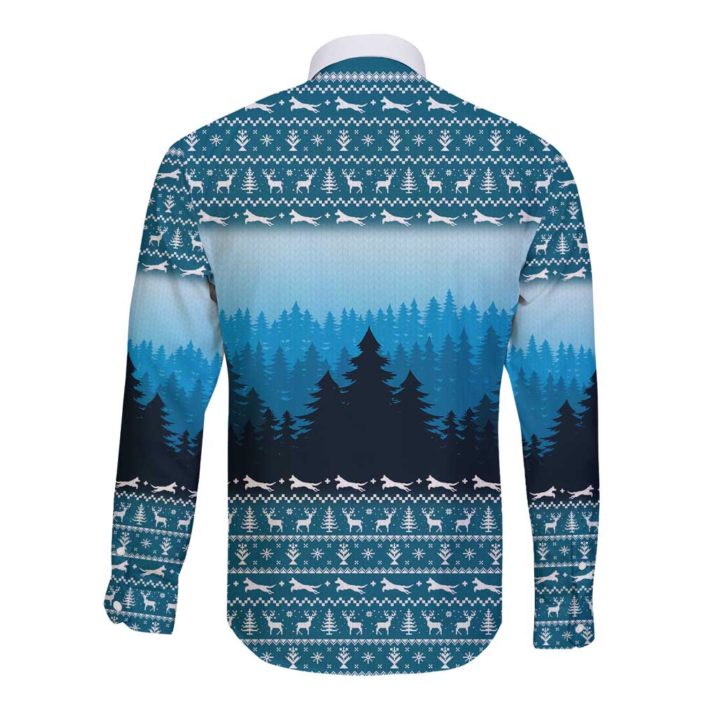 German Shepherd Christmas Long Sleeve Button Shirt with Walking in a Wonderland Quote and Santa Forest - Wonder Print Shop