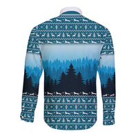 German Shepherd Christmas Long Sleeve Button Shirt with Walking in a Wonderland Quote and Santa Forest - Wonder Print Shop