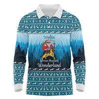 German Shepherd Christmas Long Sleeve Polo Shirt with Walking in a Wonderland Quote and Santa Forest - Wonder Print Shop