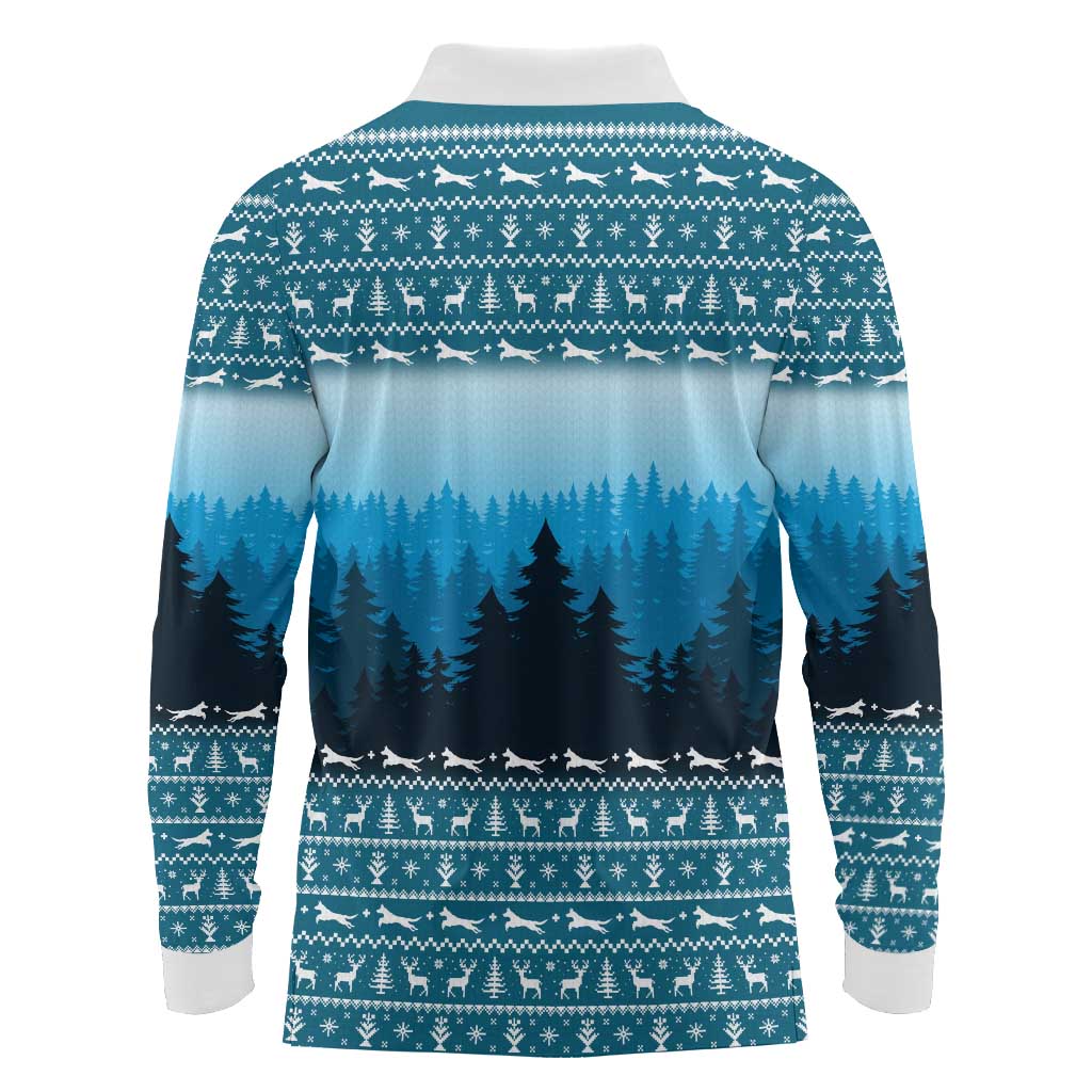 German Shepherd Christmas Long Sleeve Polo Shirt with Walking in a Wonderland Quote and Santa Forest - Wonder Print Shop