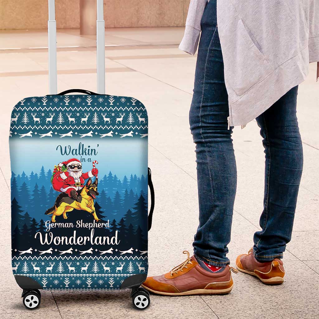 German Shepherd Christmas Luggage Cover with Walking in a Wonderland Quote and Santa Forest - Wonder Print Shop