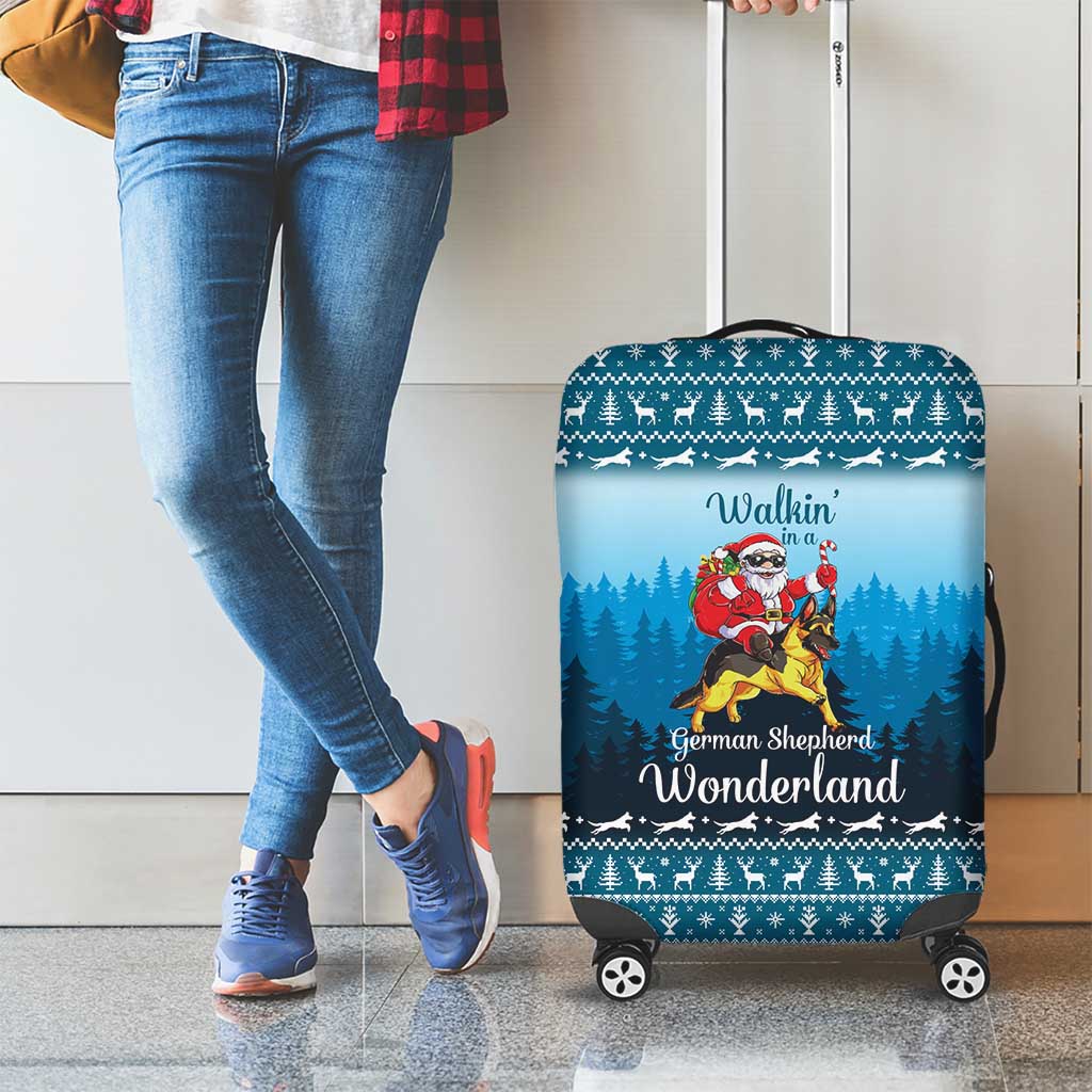 German Shepherd Christmas Luggage Cover with Walking in a Wonderland Quote and Santa Forest - Wonder Print Shop