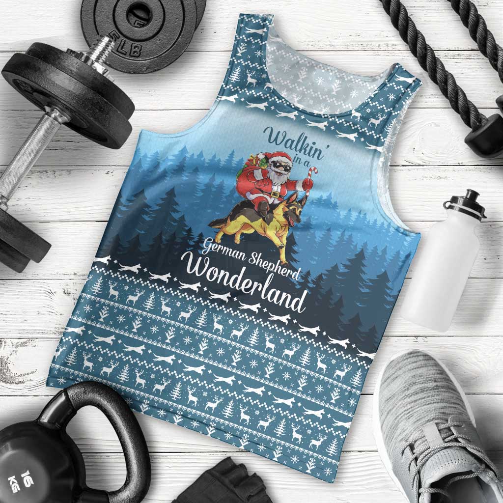 German Shepherd Christmas Men Tank Top with Walking in a Wonderland Quote and Santa Forest - Wonder Print Shop