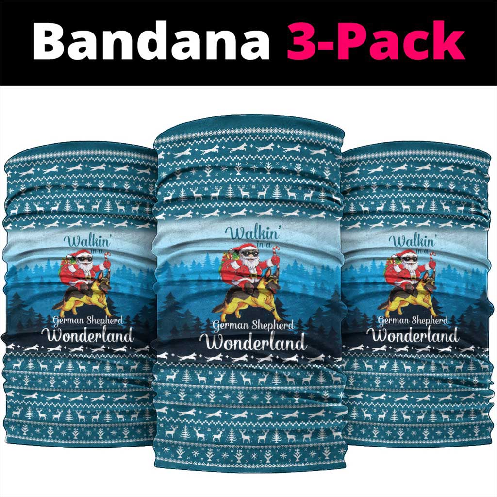 German Shepherd Christmas Neck Gaiter with Walking in a Wonderland Quote and Santa Forest - Wonder Print Shop