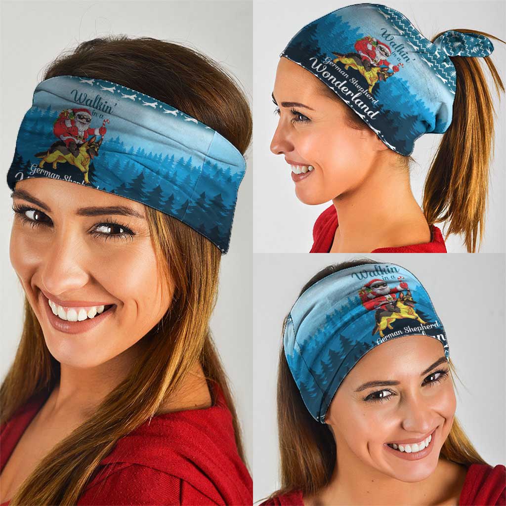 German Shepherd Christmas Neck Gaiter with Walking in a Wonderland Quote and Santa Forest - Wonder Print Shop