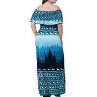 German Shepherd Christmas Off Shoulder Maxi Dress with Walking in a Wonderland Quote and Santa Forest - Wonder Print Shop