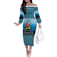 German Shepherd Christmas Off The Shoulder Long Sleeve Dress with Walking in a Wonderland Quote and Santa Forest - Wonder Print Shop