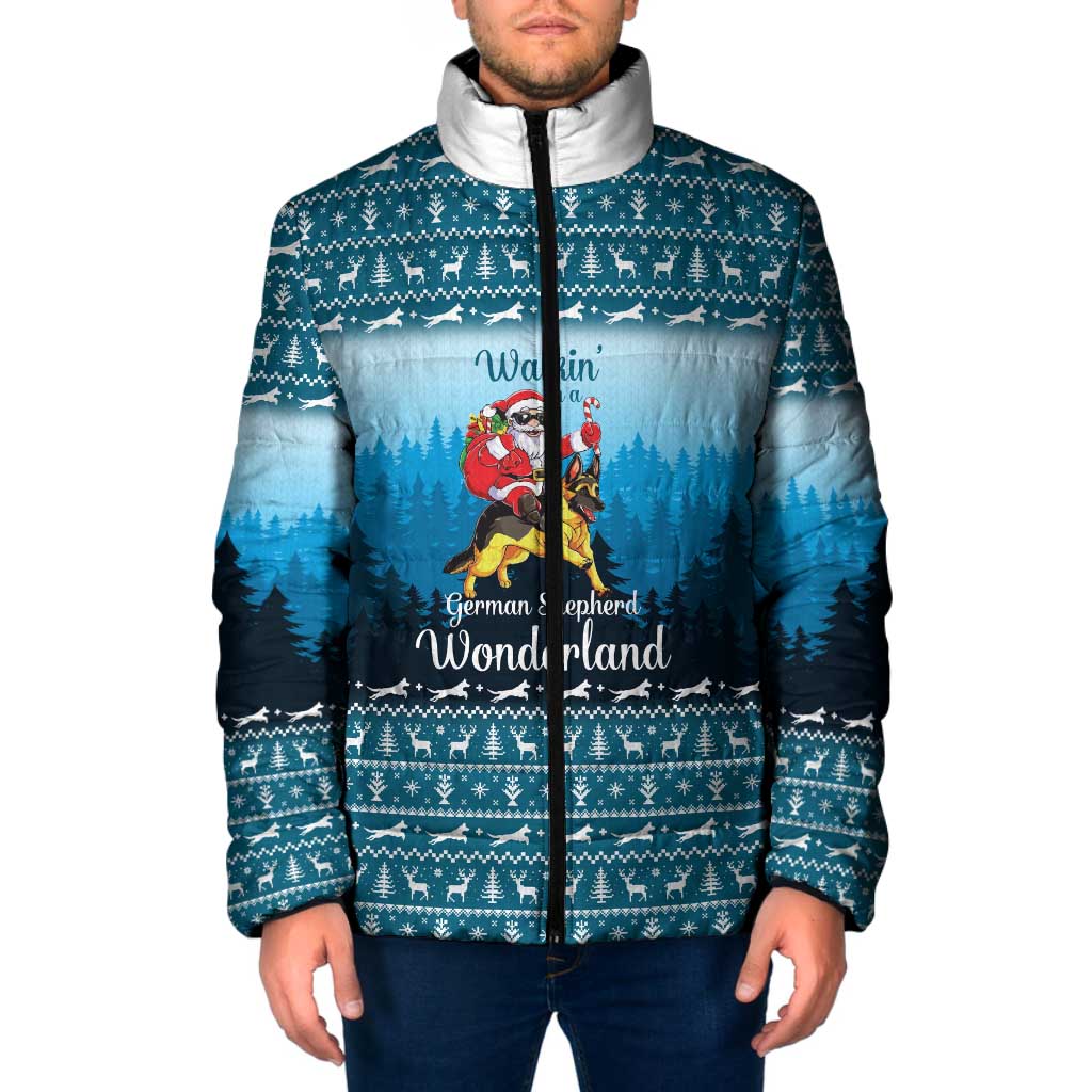 German Shepherd Christmas Padded Jacket with Walking in a Wonderland Quote and Santa Forest - Wonder Print Shop