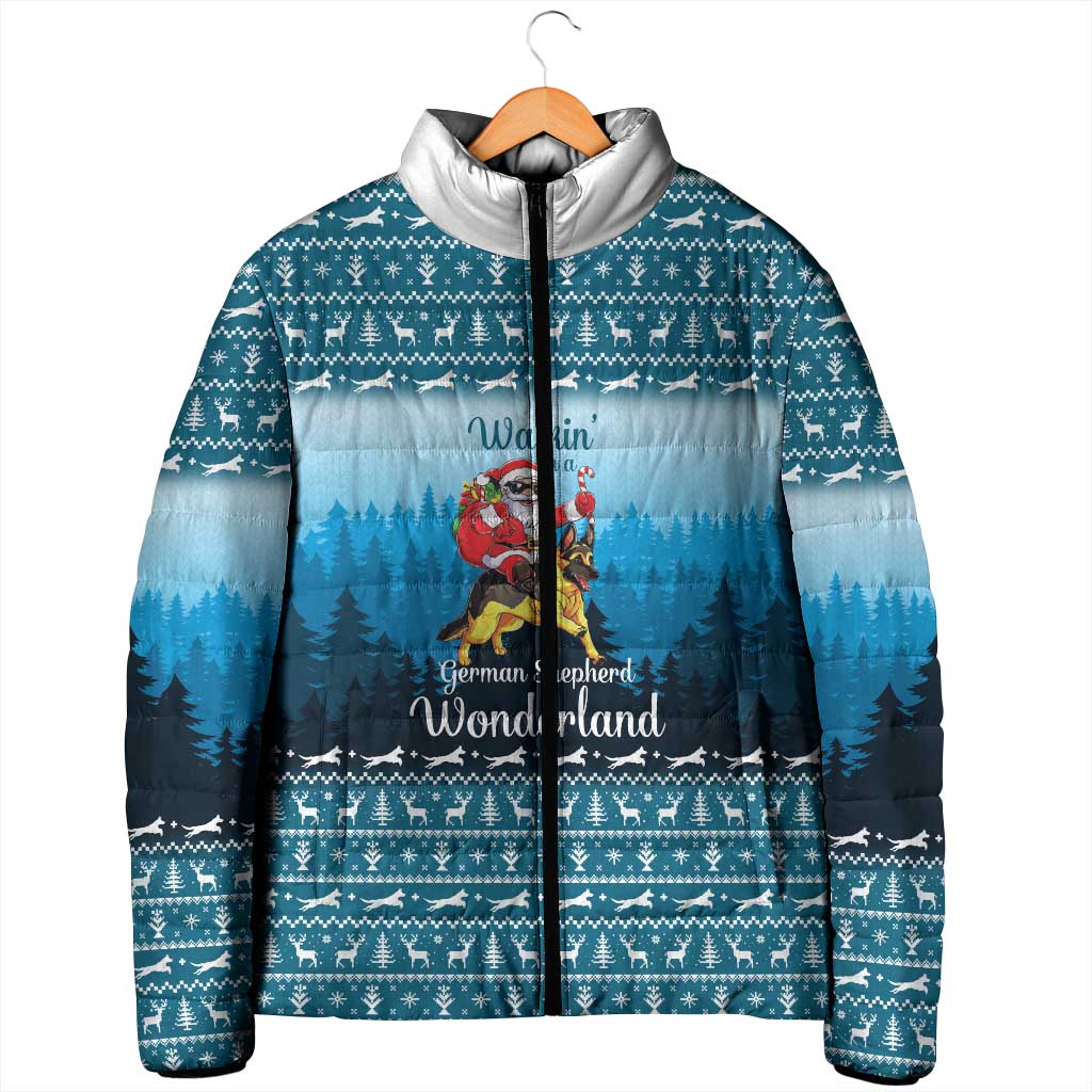 German Shepherd Christmas Padded Jacket with Walking in a Wonderland Quote and Santa Forest - Wonder Print Shop
