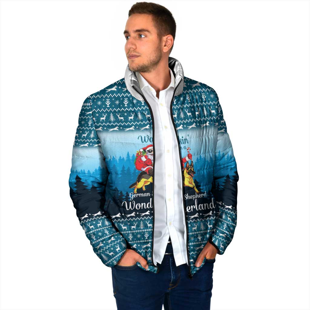 German Shepherd Christmas Padded Jacket with Walking in a Wonderland Quote and Santa Forest - Wonder Print Shop