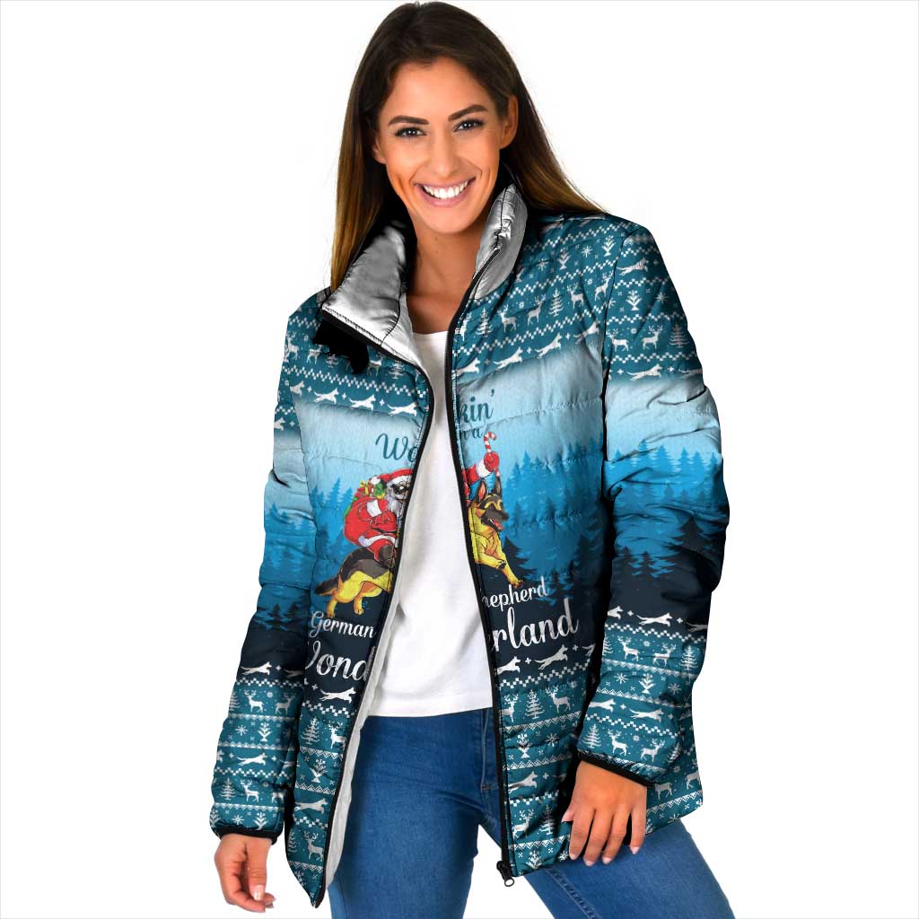German Shepherd Christmas Padded Jacket with Walking in a Wonderland Quote and Santa Forest - Wonder Print Shop