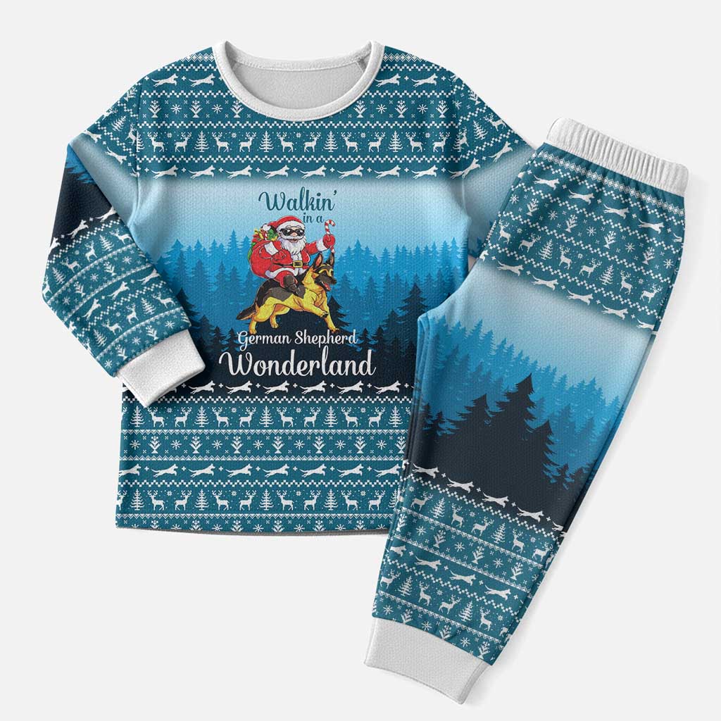 German Shepherd Christmas Pajama Set with Walking in a Wonderland Quote and Santa Forest - Wonder Print Shop