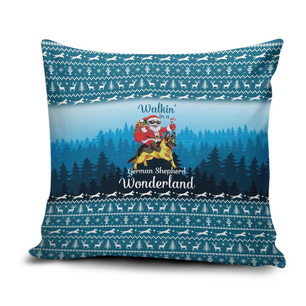 German Shepherd Christmas Pillow Cover with Walking in a Wonderland Quote and Santa Forest - Wonder Print Shop