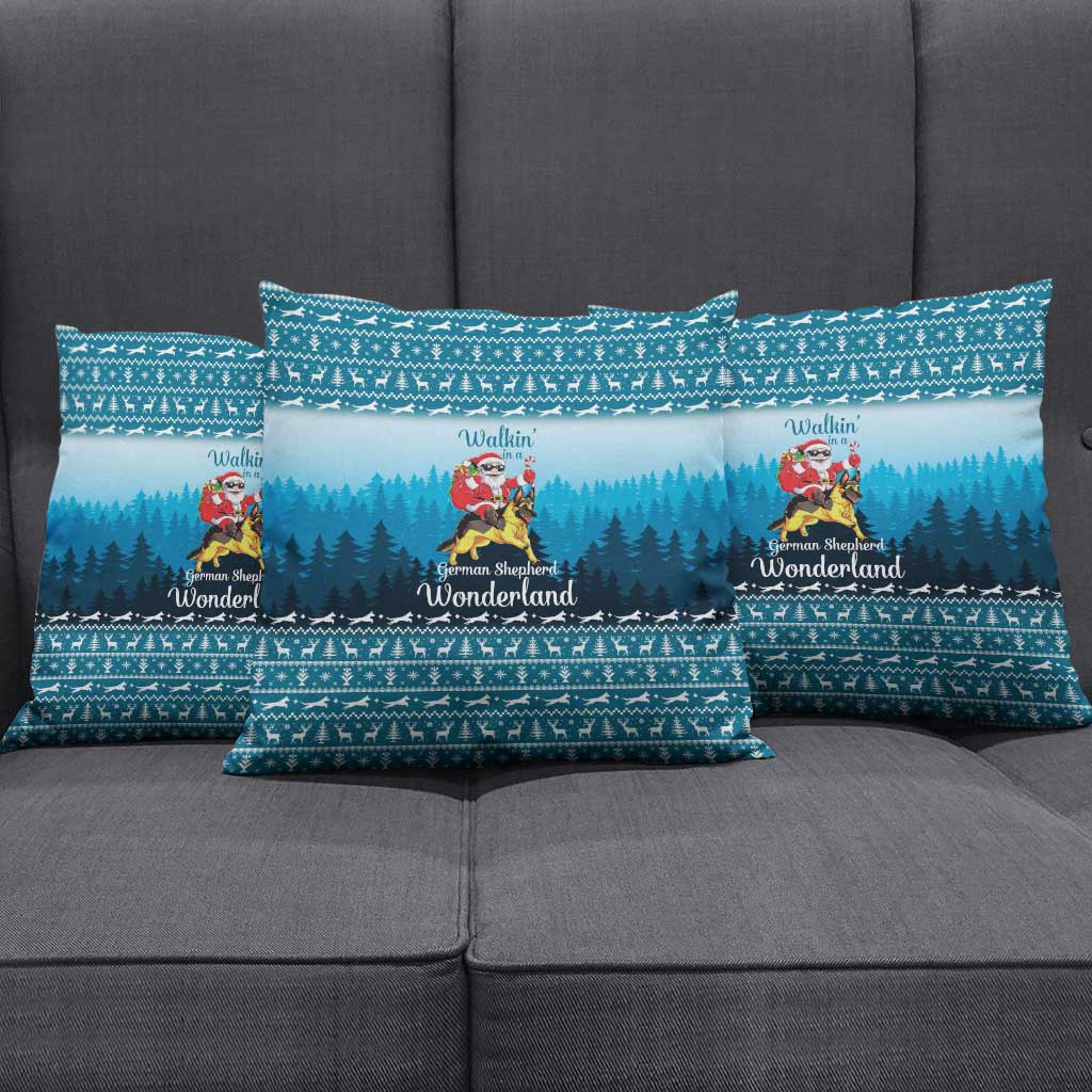 German Shepherd Christmas Pillow Cover with Walking in a Wonderland Quote and Santa Forest - Wonder Print Shop