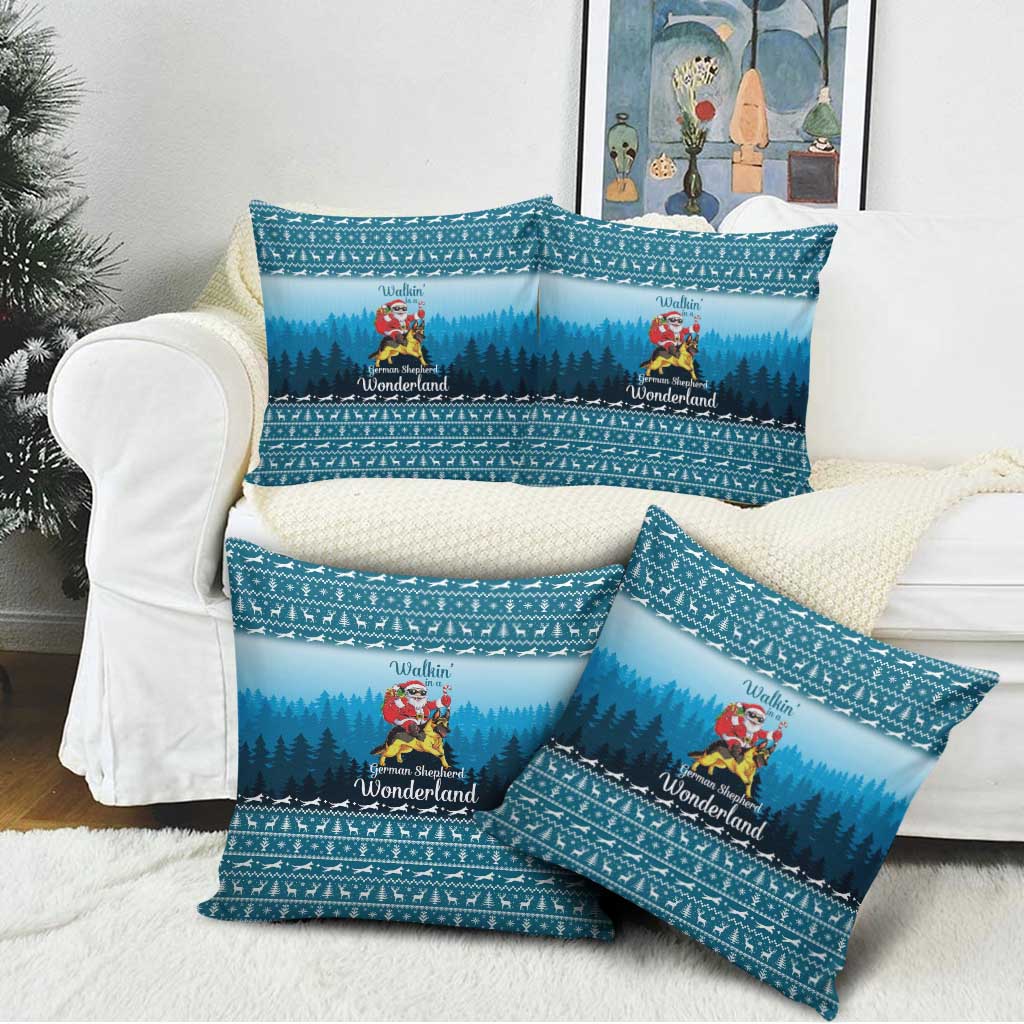 German Shepherd Christmas Pillow Cover with Walking in a Wonderland Quote and Santa Forest - Wonder Print Shop